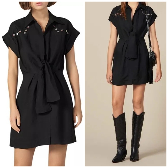 Sandro Dresses & Skirts - Sandro Mavel Tie-Front Western Shirt Dress, Size 36, Black